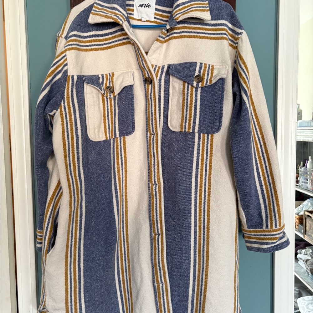Aerie Blue and Cream Striped Jacket/flannel.  Barely worn.  Soft and warm.